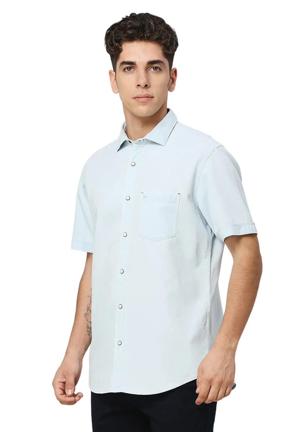 Slim Fit Cotton Indigo Halfsleeves Shirt