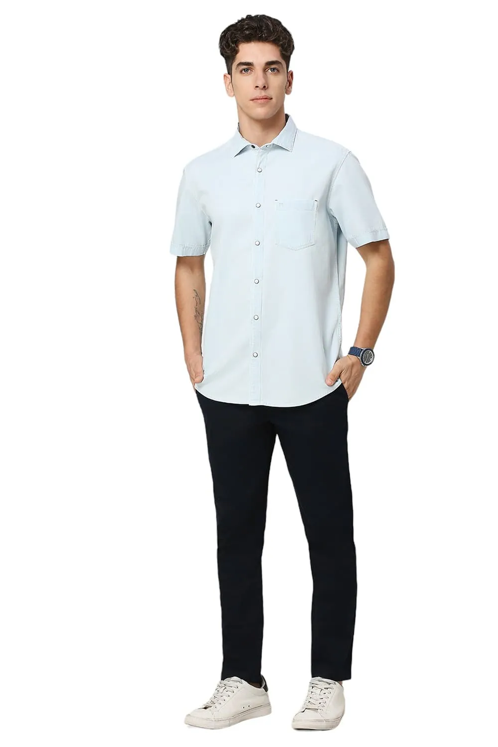Slim Fit Cotton Indigo Halfsleeves Shirt