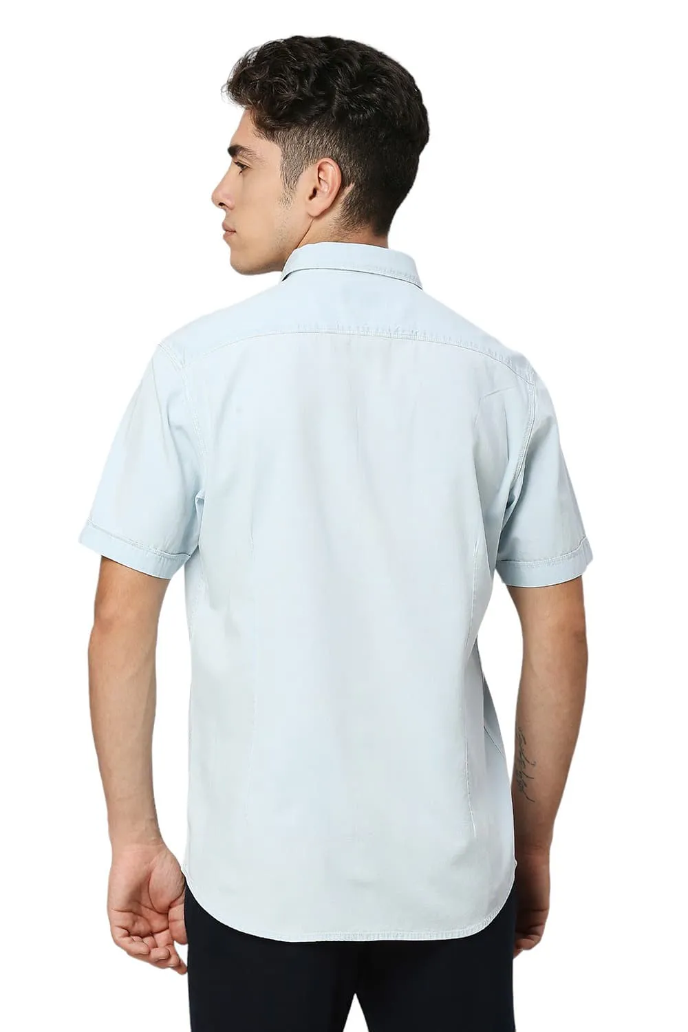 Slim Fit Cotton Indigo Halfsleeves Shirt
