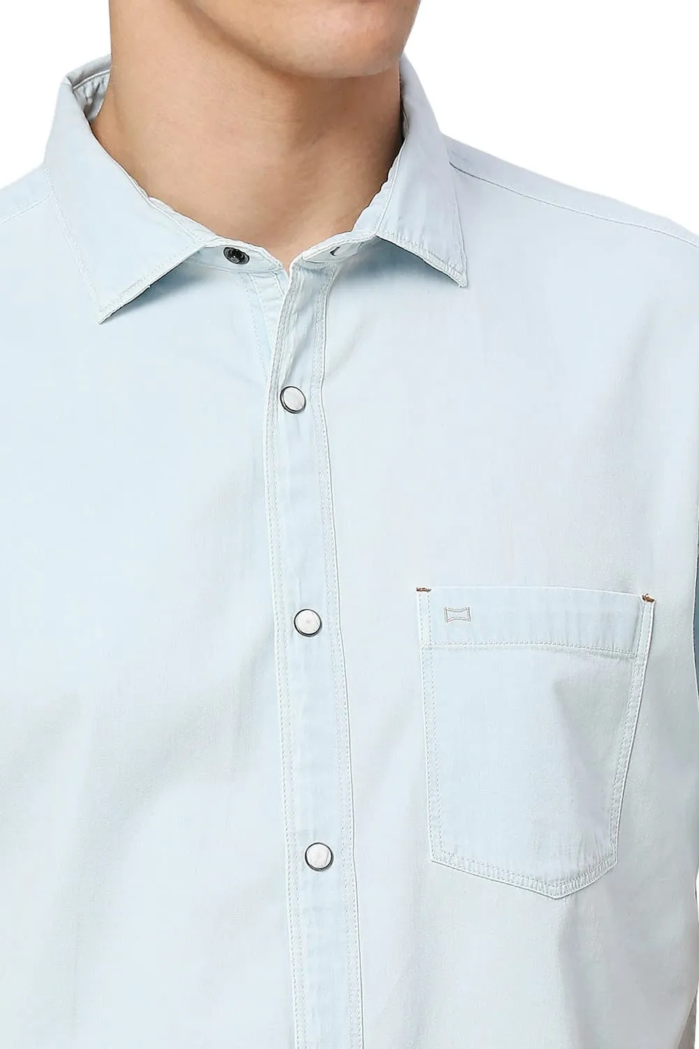 Slim Fit Cotton Indigo Halfsleeves Shirt