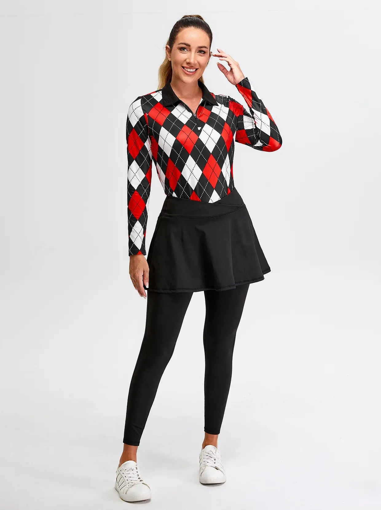 Solid Black Cropped Skirted Leggings with Crossover Waistband