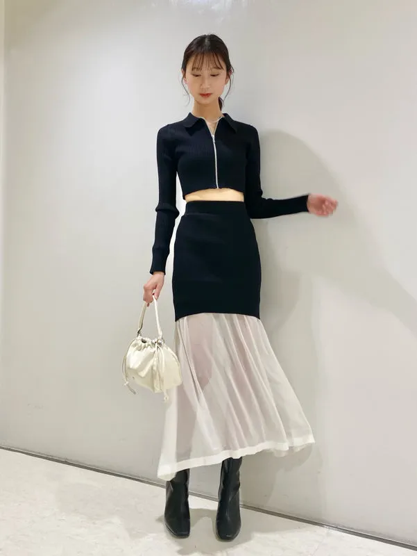 sustainable knit docking hem sheer skirt