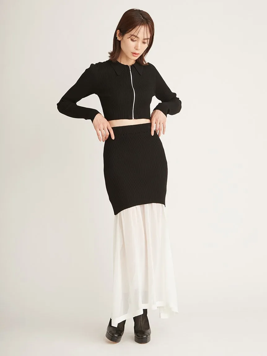 sustainable knit docking hem sheer skirt