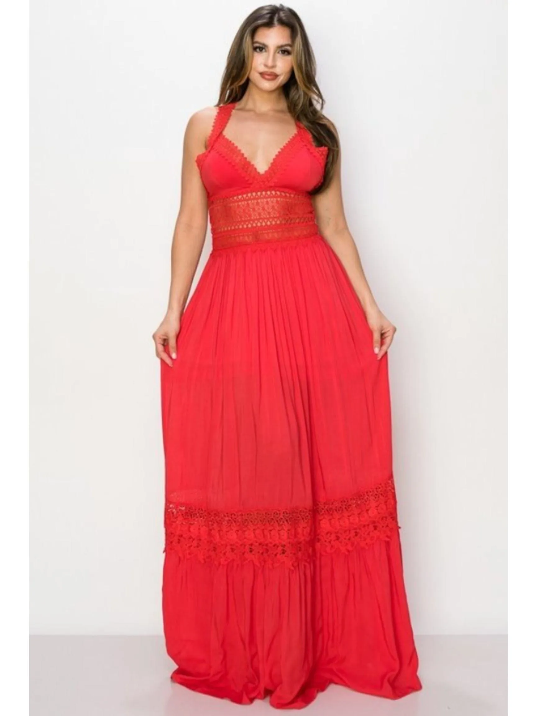 The Red Lace Maxi Dress