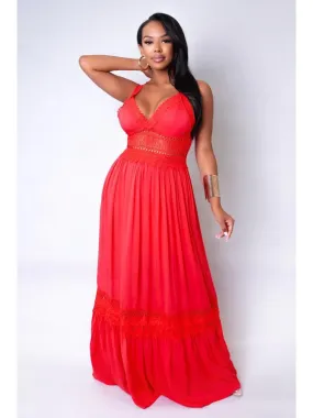 The Red Lace Maxi Dress