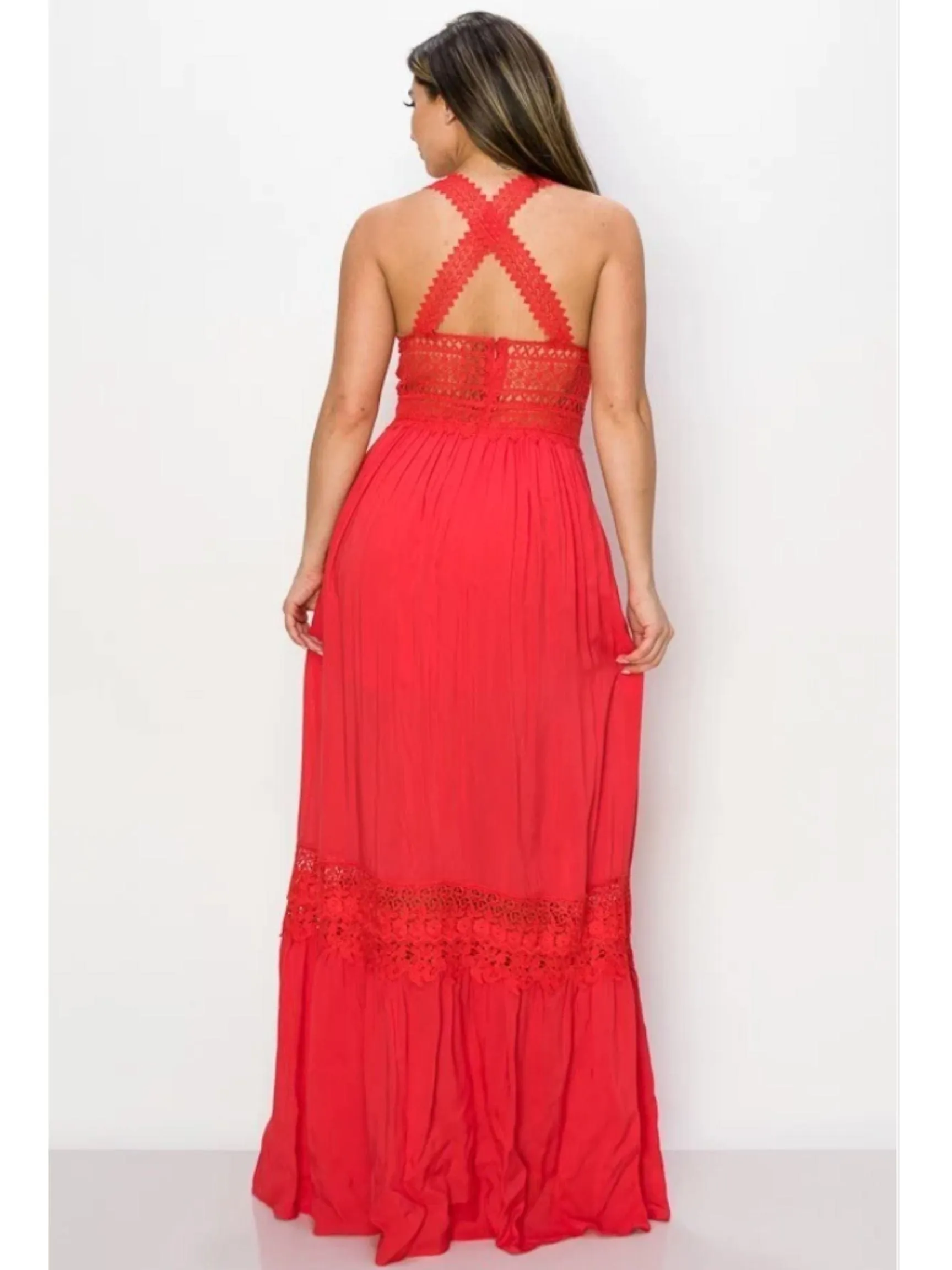 The Red Lace Maxi Dress