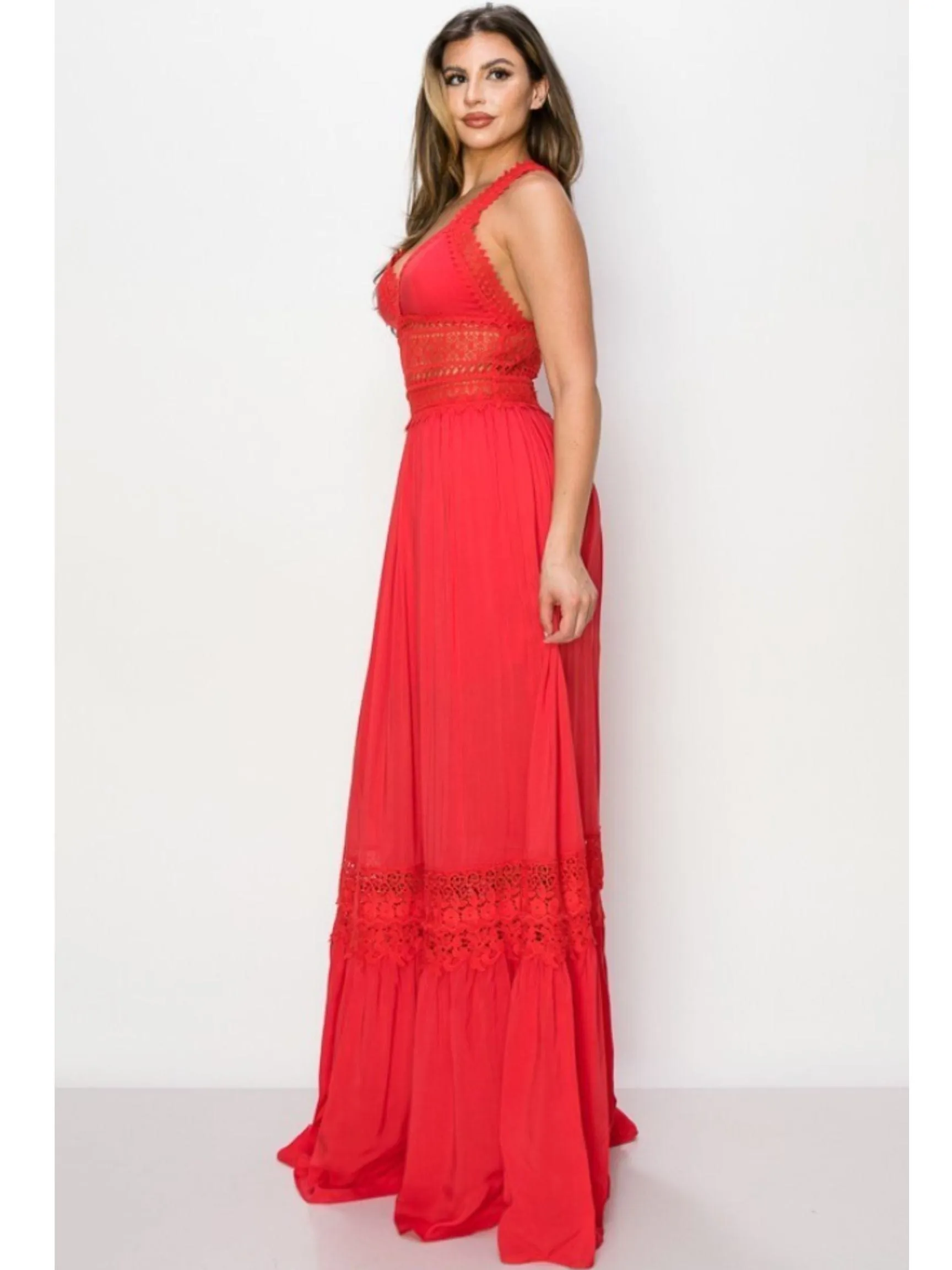 The Red Lace Maxi Dress