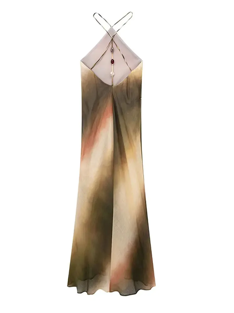 Tie Dye Hanging Neck Maxi Dress