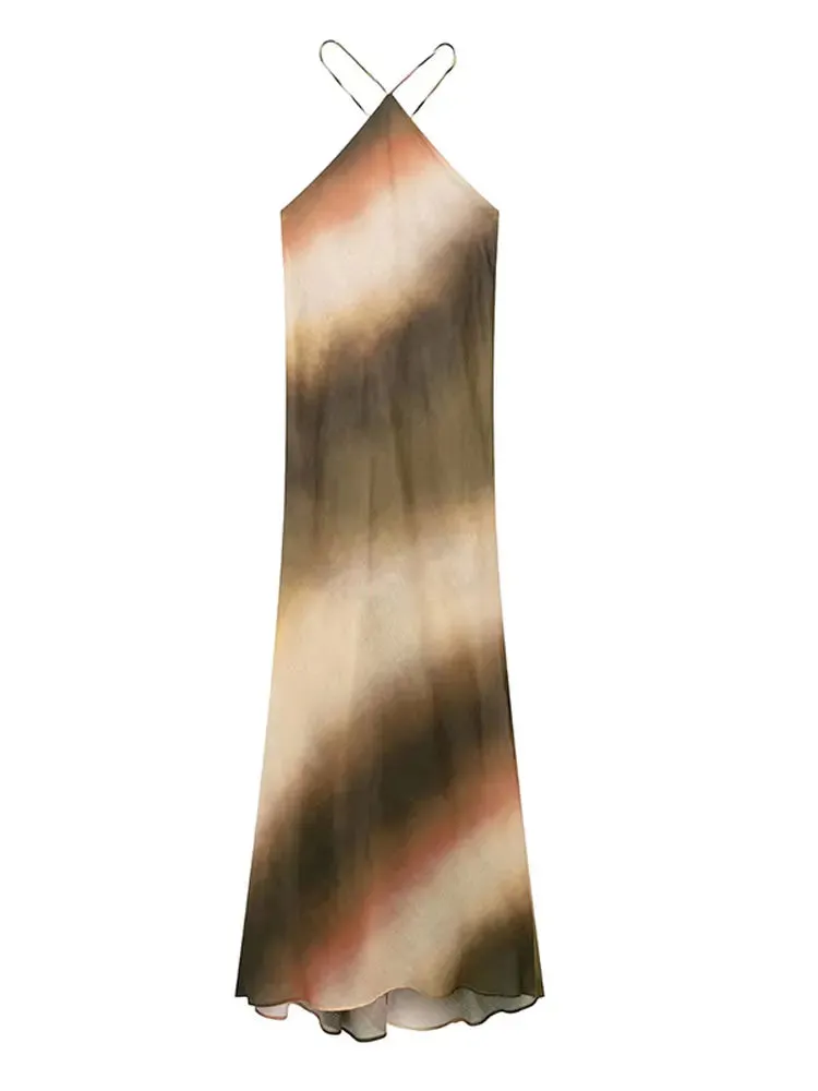 Tie Dye Hanging Neck Maxi Dress
