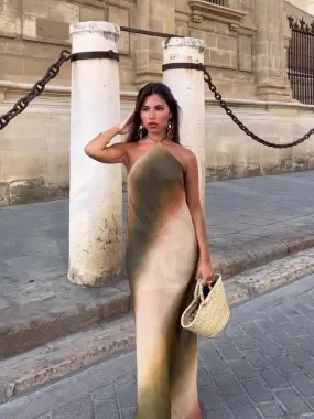 Tie Dye Hanging Neck Maxi Dress