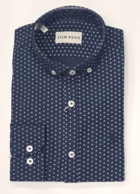 Tom Penn Diamond Print Long Sleeve Casual Shirt 872 - Navy