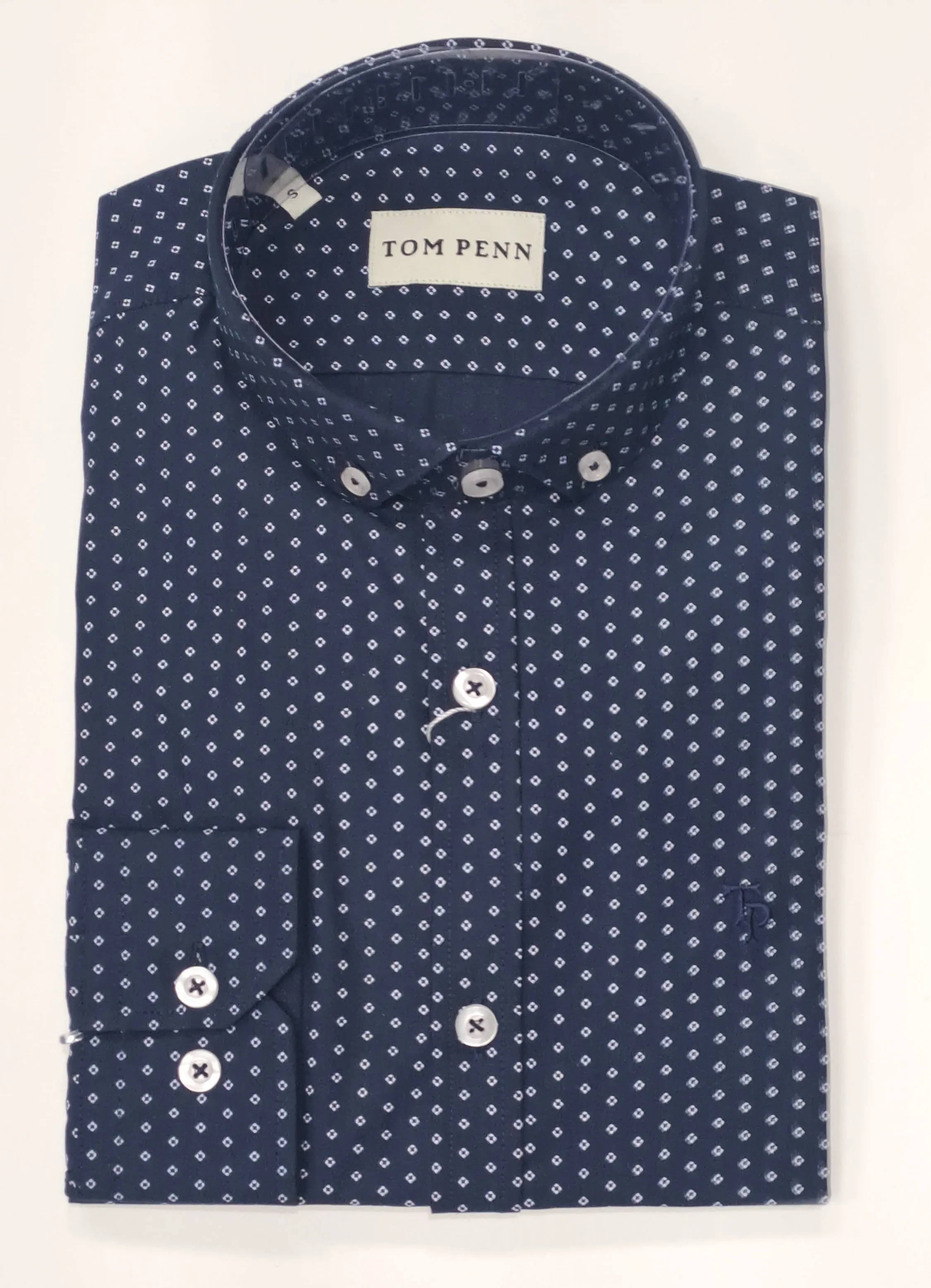 Tom Penn Diamond Print Long Sleeve Casual Shirt 872 - Navy