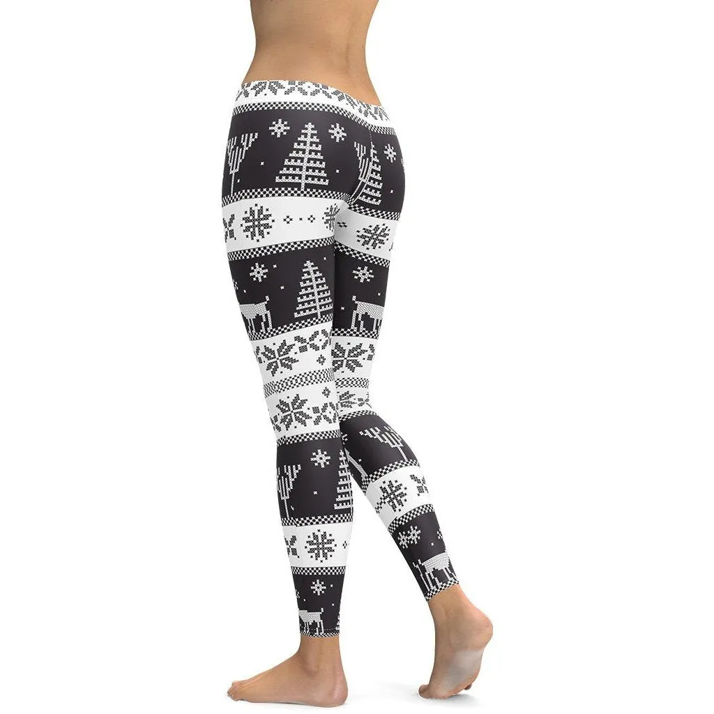 Vintage Black & White Christmas Leggings