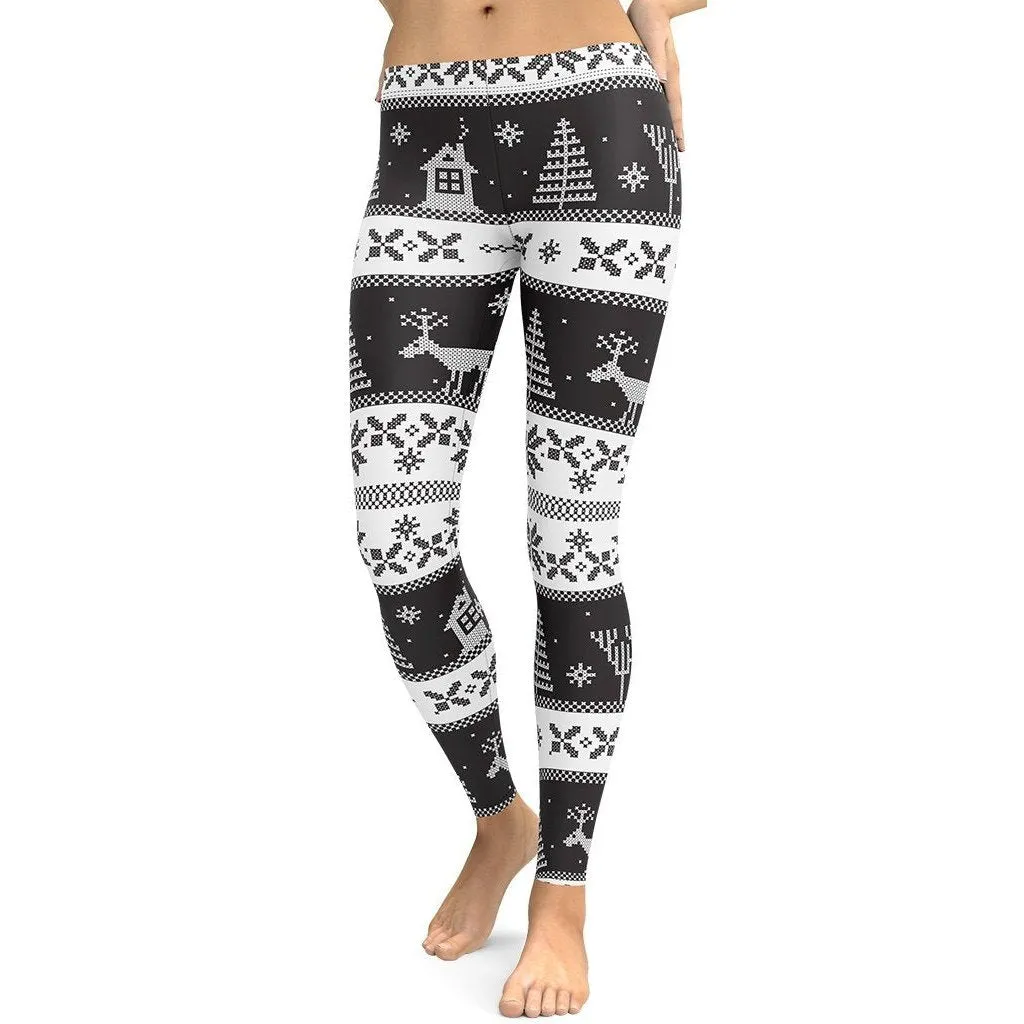 Vintage Black & White Christmas Leggings
