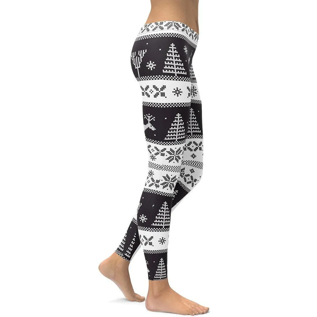 Vintage Black & White Christmas Leggings