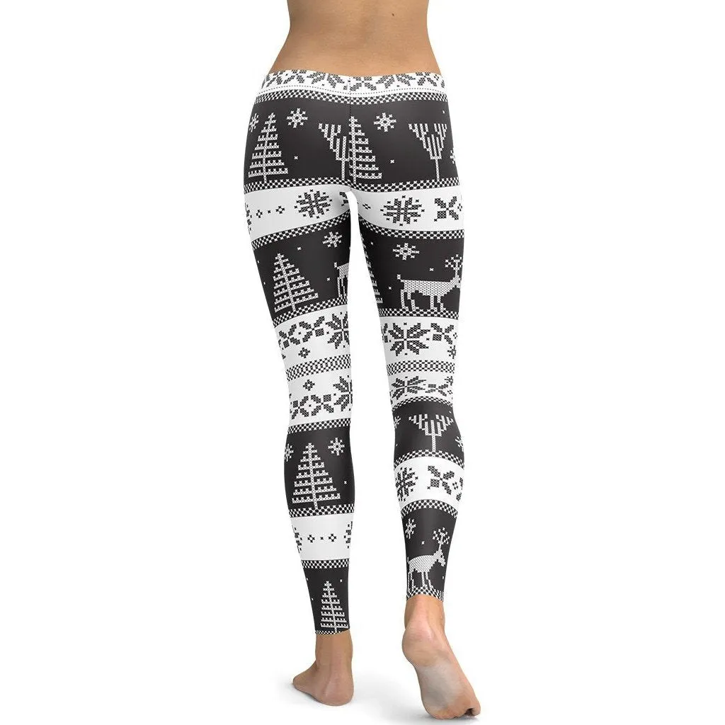 Vintage Black & White Christmas Leggings