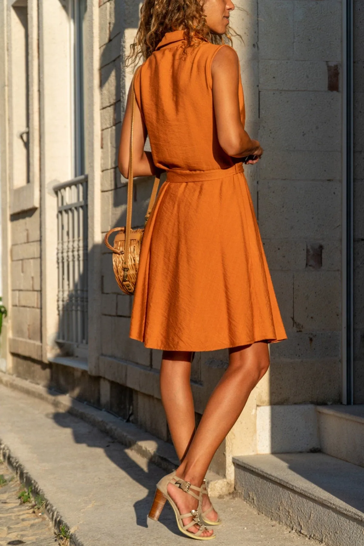 Vintage Linen Summer Dress, Belted, With Pocket,Sleeveless,Polo Collared Dress,Button Down Dress,Casual Dress,Vintage Dress,Maxi Dress