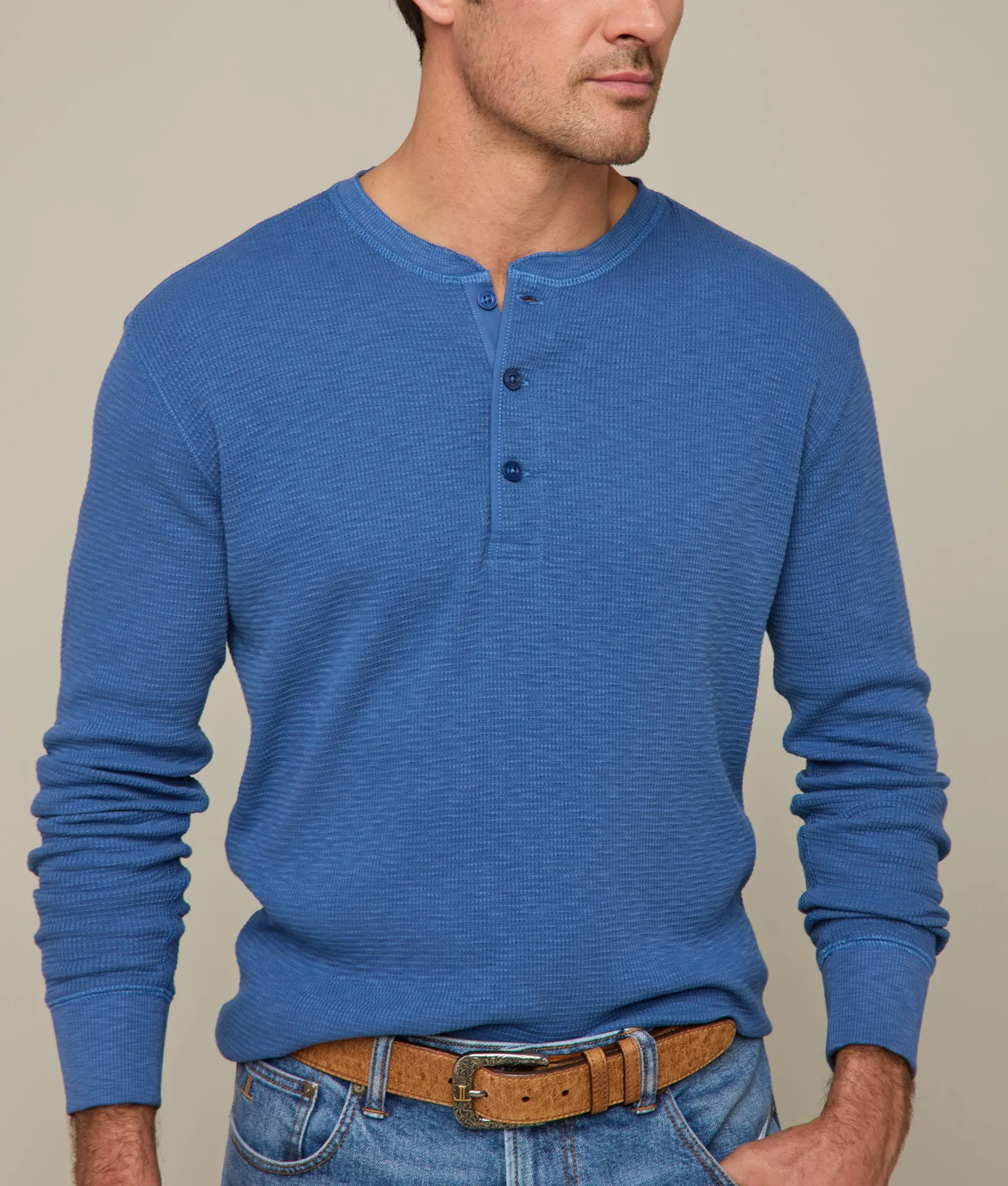 Waffle Henley :: Heathered Indigo