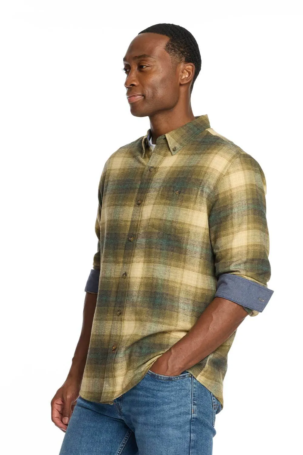 Weatherproof Vintage Brushed Flannel Shirt for Men in Kelp Desert | F2485572GK-KELPFOREST