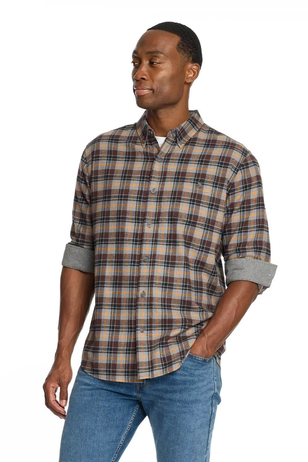 Weatherproof Vintage Brushed Flannel Shirt for Men in Shark Skin | F2485572GK-SHARKSKIN