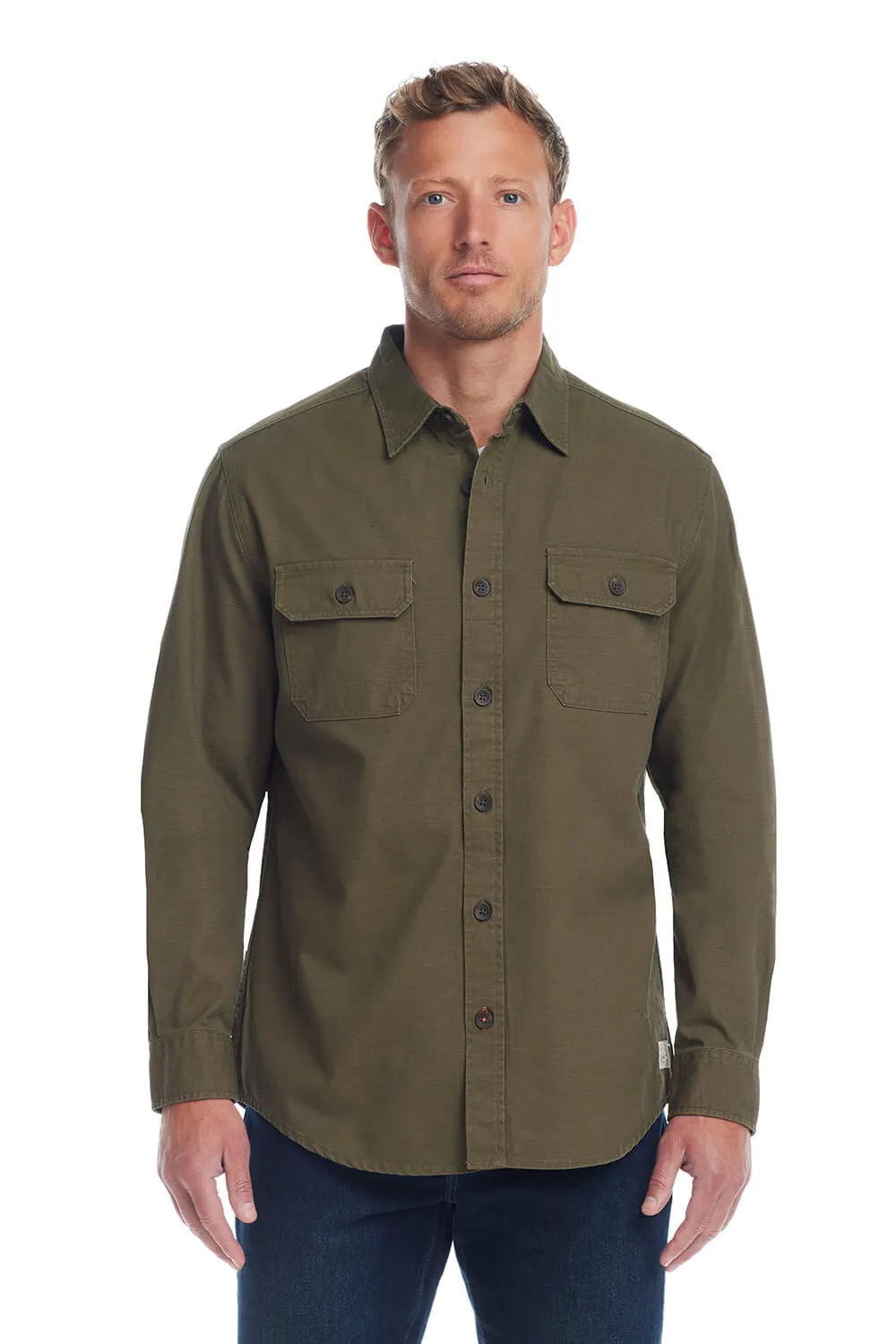Weatherproof Vintage Slub Canvas Work Shirt for Men in Dark Olive | F2485638GK-DK OLIVE