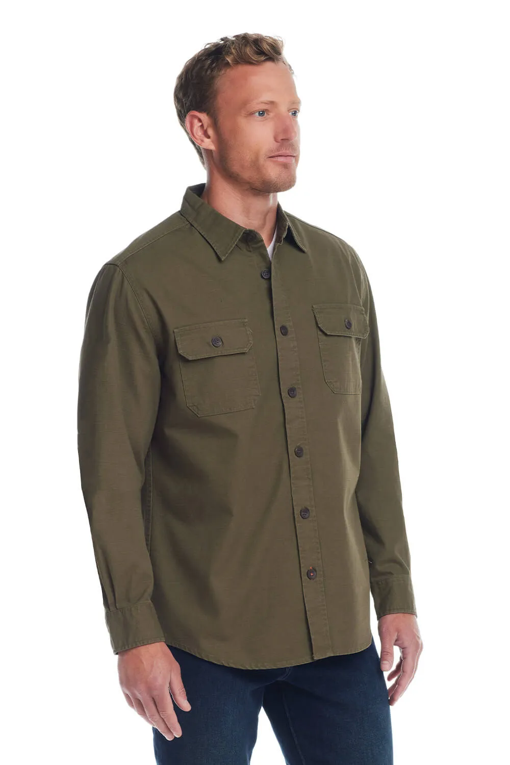 Weatherproof Vintage Slub Canvas Work Shirt for Men in Dark Olive | F2485638GK-DK OLIVE