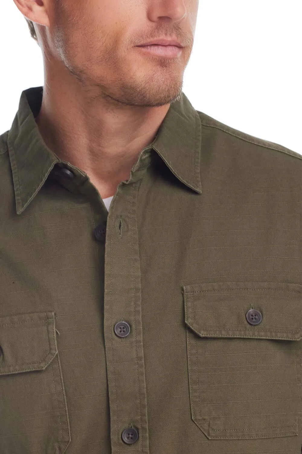 Weatherproof Vintage Slub Canvas Work Shirt for Men in Dark Olive | F2485638GK-DK OLIVE