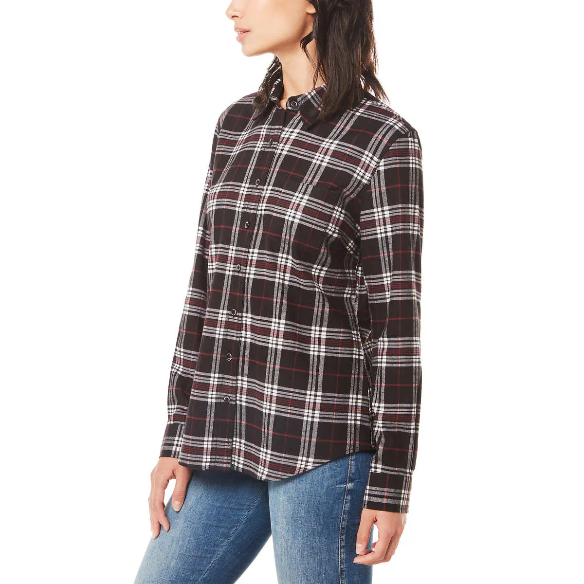 Weatherproof Vintage Women's Stretch Plaid Flannel Button Front Shirt