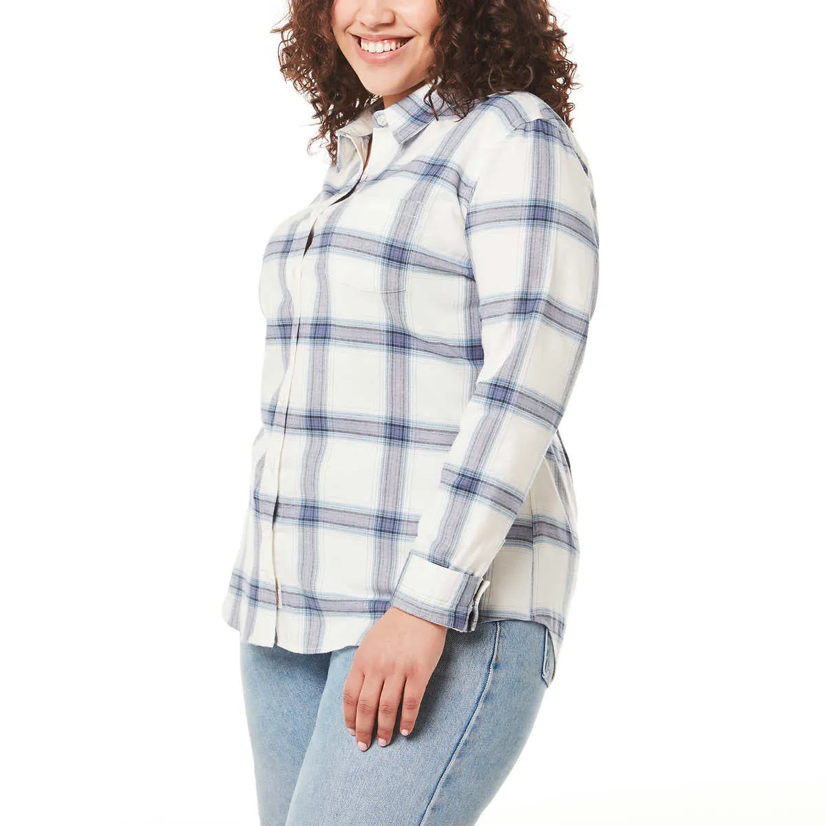 Weatherproof Vintage Women's Stretch Plaid Flannel Button Front Shirt