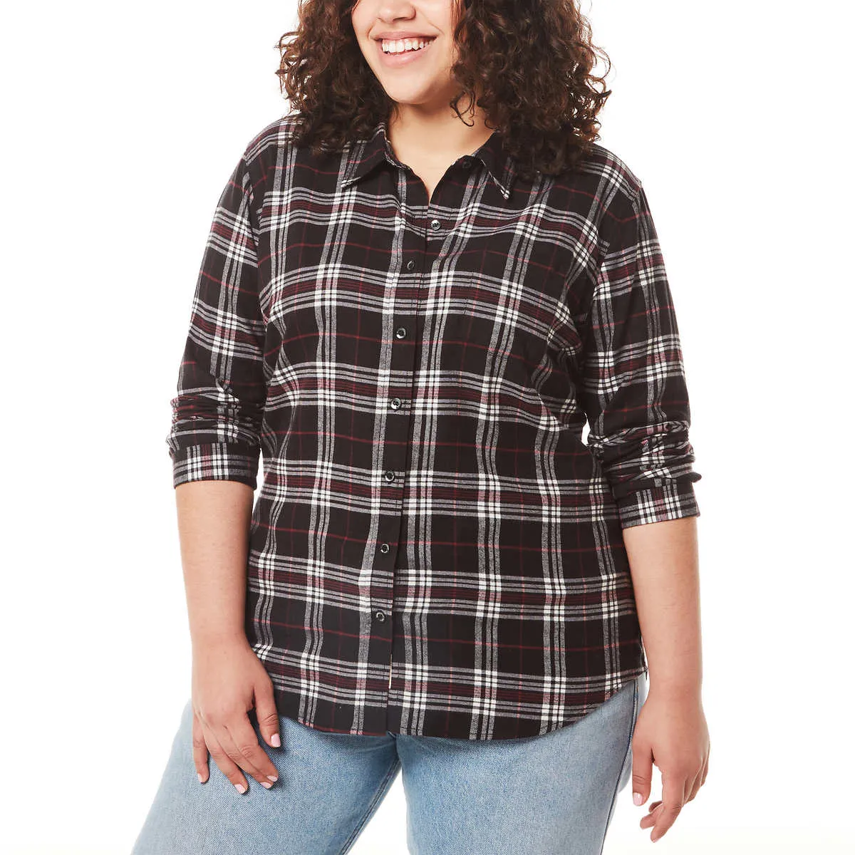 Weatherproof Vintage Women's Stretch Plaid Flannel Button Front Shirt