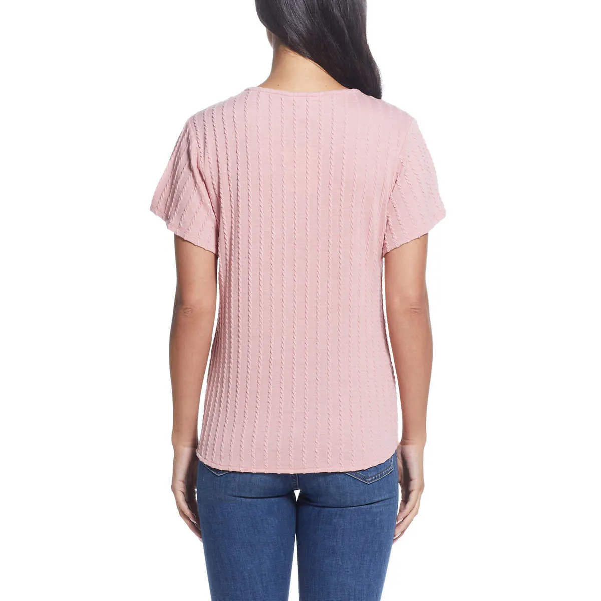 Weatherproof Vintage Women's Tie Front T-Shirt V-Neck Braided Knit Top