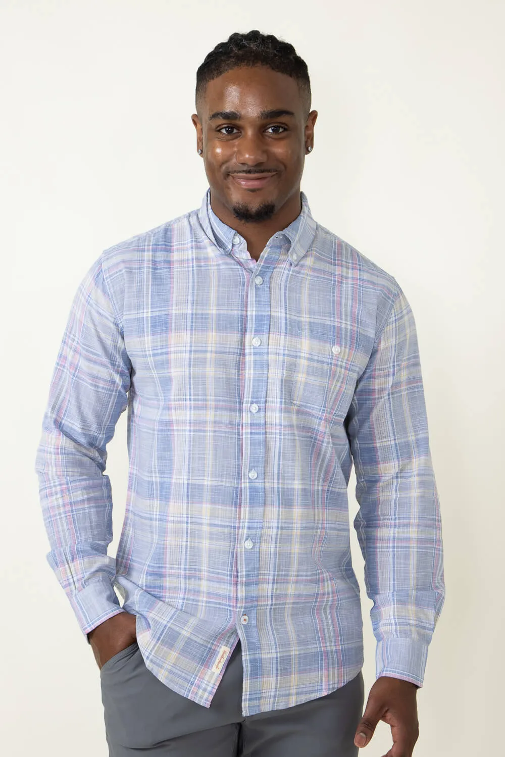 Weatherproof Vintage Woven Plaid Button Up Shirt for Men in Blue | S2385376GK-BLUEMIRAGE