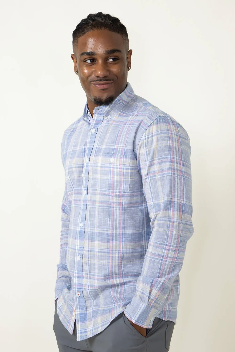 Weatherproof Vintage Woven Plaid Button Up Shirt for Men in Blue | S2385376GK-BLUEMIRAGE
