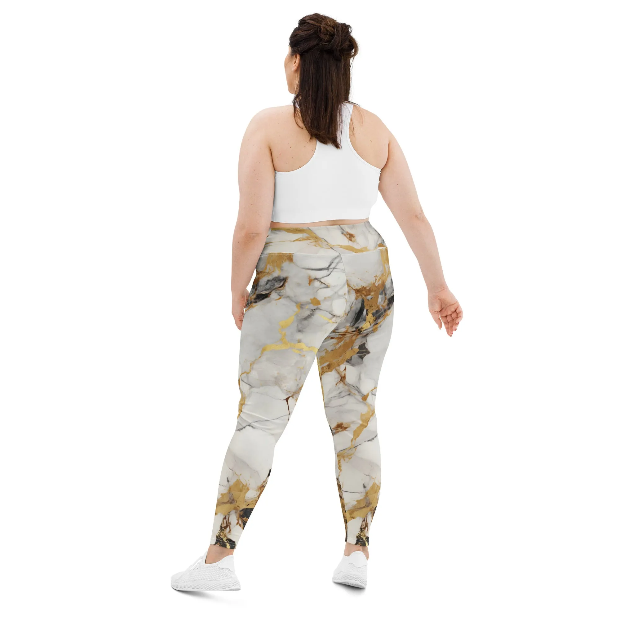 White & Gold Marble Plus Size Leggings