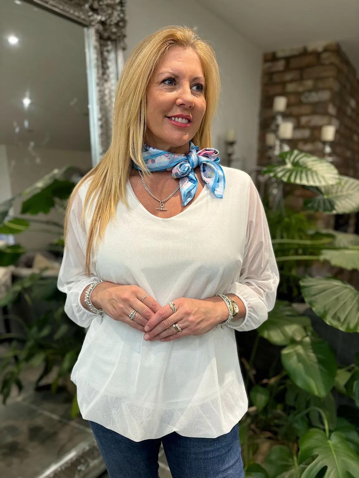 White Fine Mesh Layer Top Samantha