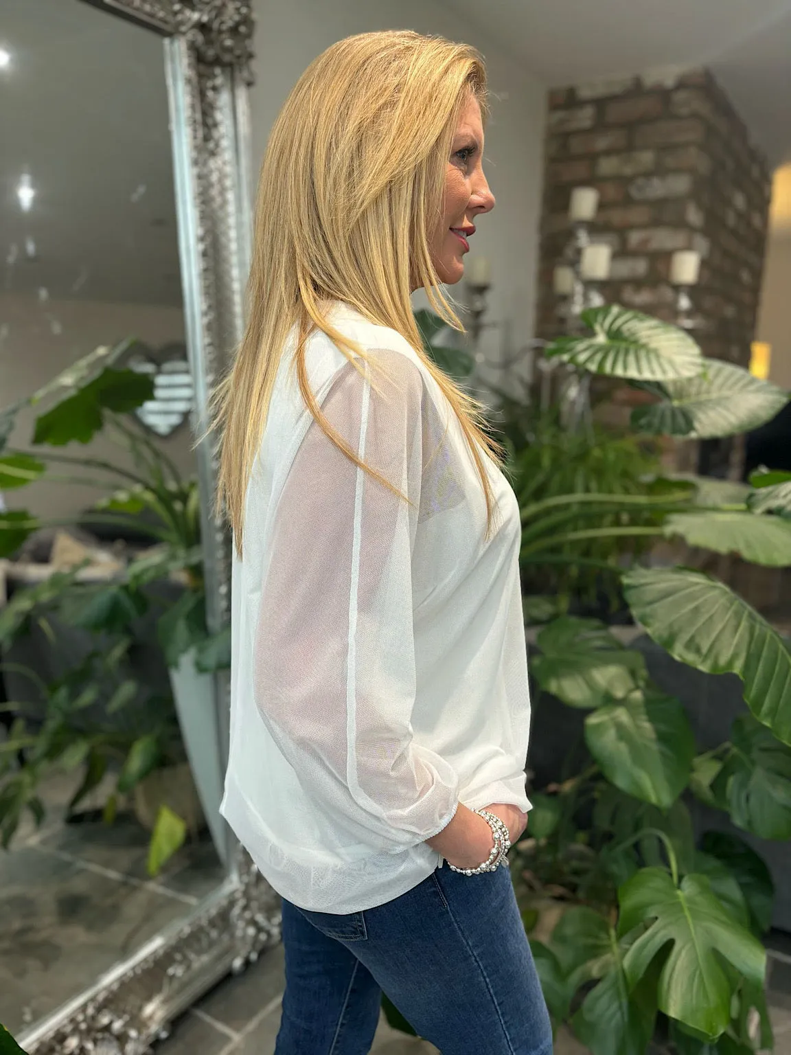 White Fine Mesh Layer Top Samantha
