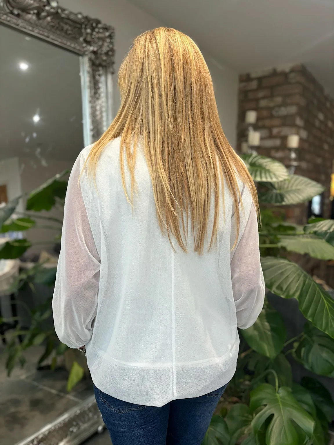 White Fine Mesh Layer Top Samantha