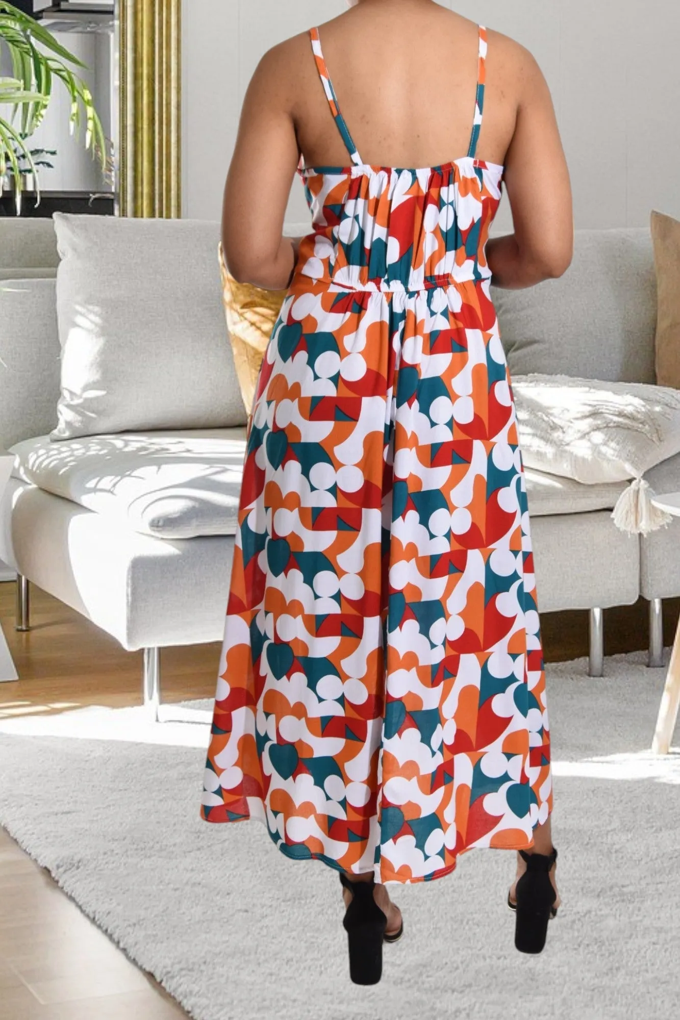 White Multi Print Strappy Slit Dress