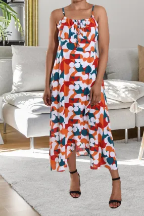 White Multi Print Strappy Slit Dress