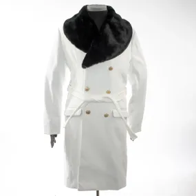White Overcoat With Removable Black Fur Collar