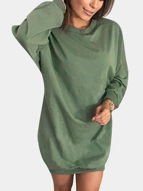 Wholesale Green Round Neck Long Sleeve Plain Bodycon Hem Shirt Dresses
