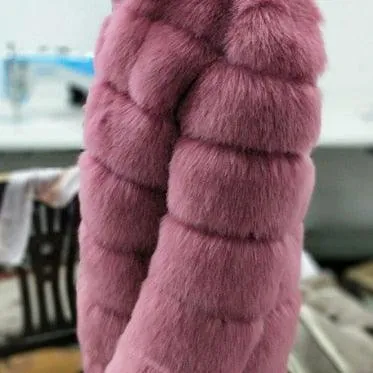 Women Faux Fox Fur Coat Plus Size Women Stand Collar Long Sleeve Faux Fur Jacket Fur gilet fourrure