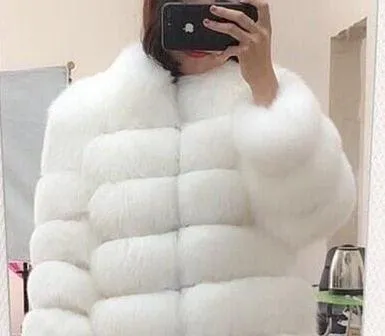 Women Faux Fox Fur Coat Plus Size Women Stand Collar Long Sleeve Faux Fur Jacket Fur gilet fourrure