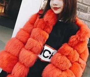 Women Faux Fox Fur Coat Plus Size Women Stand Collar Long Sleeve Faux Fur Jacket Fur gilet fourrure