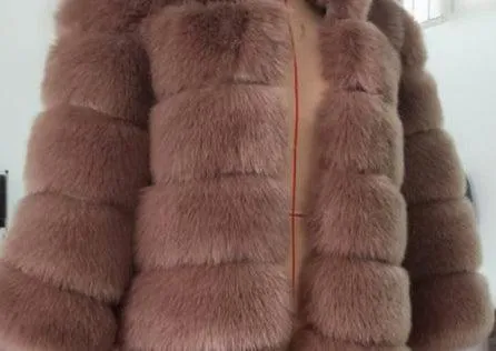 Women Faux Fox Fur Coat Plus Size Women Stand Collar Long Sleeve Faux Fur Jacket Fur gilet fourrure