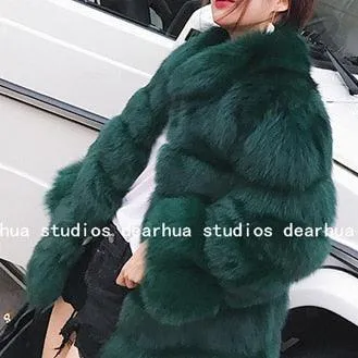 Women Faux Fox Fur Coat Plus Size Women Stand Collar Long Sleeve Faux Fur Jacket Fur gilet fourrure