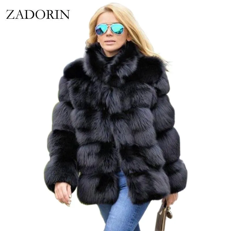 Women Faux Fox Fur Coat Plus Size Women Stand Collar Long Sleeve Faux Fur Jacket Fur gilet fourrure