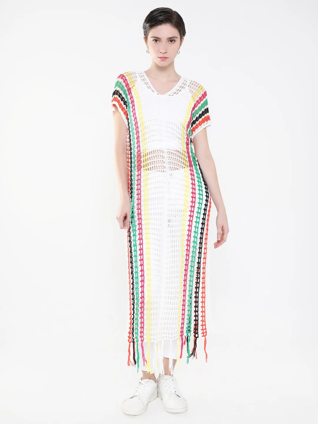 Women Striped White Maxi Dress