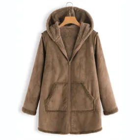 Women’s Plush Hooded Coat with Pockets in 2 Colors M-5XL