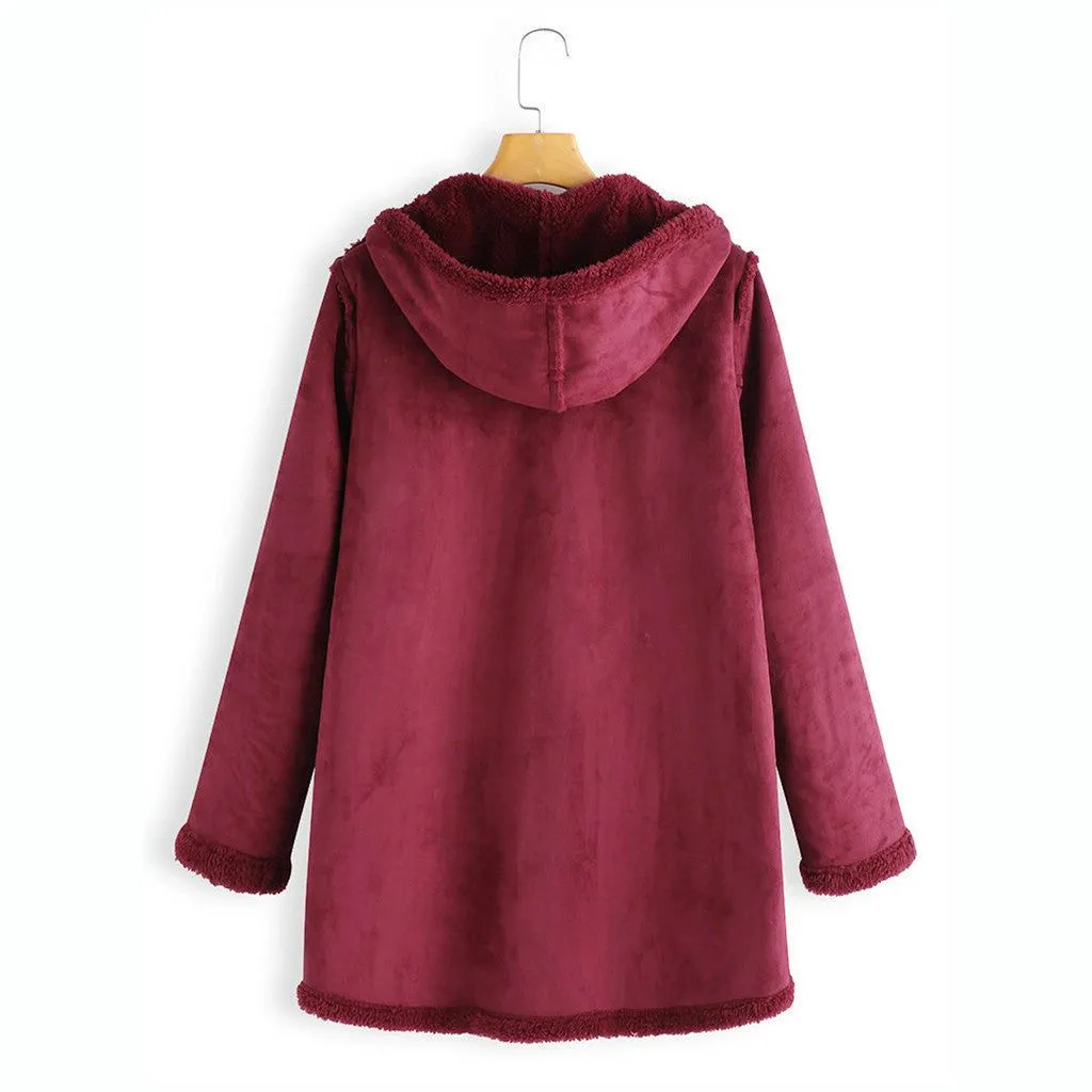 Women’s Plush Hooded Coat with Pockets in 2 Colors M-5XL